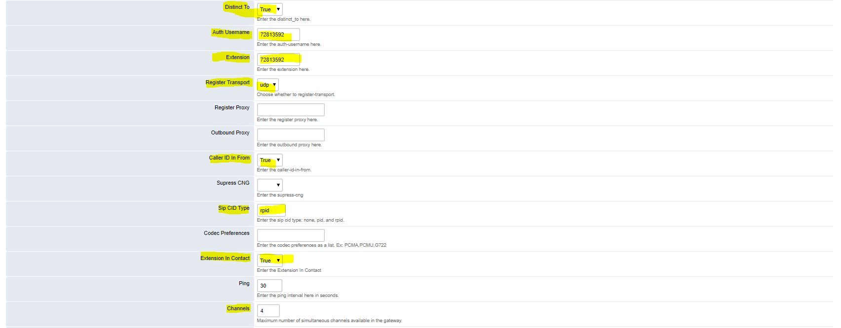 FusionPBX Gateway Setup - advanced settings