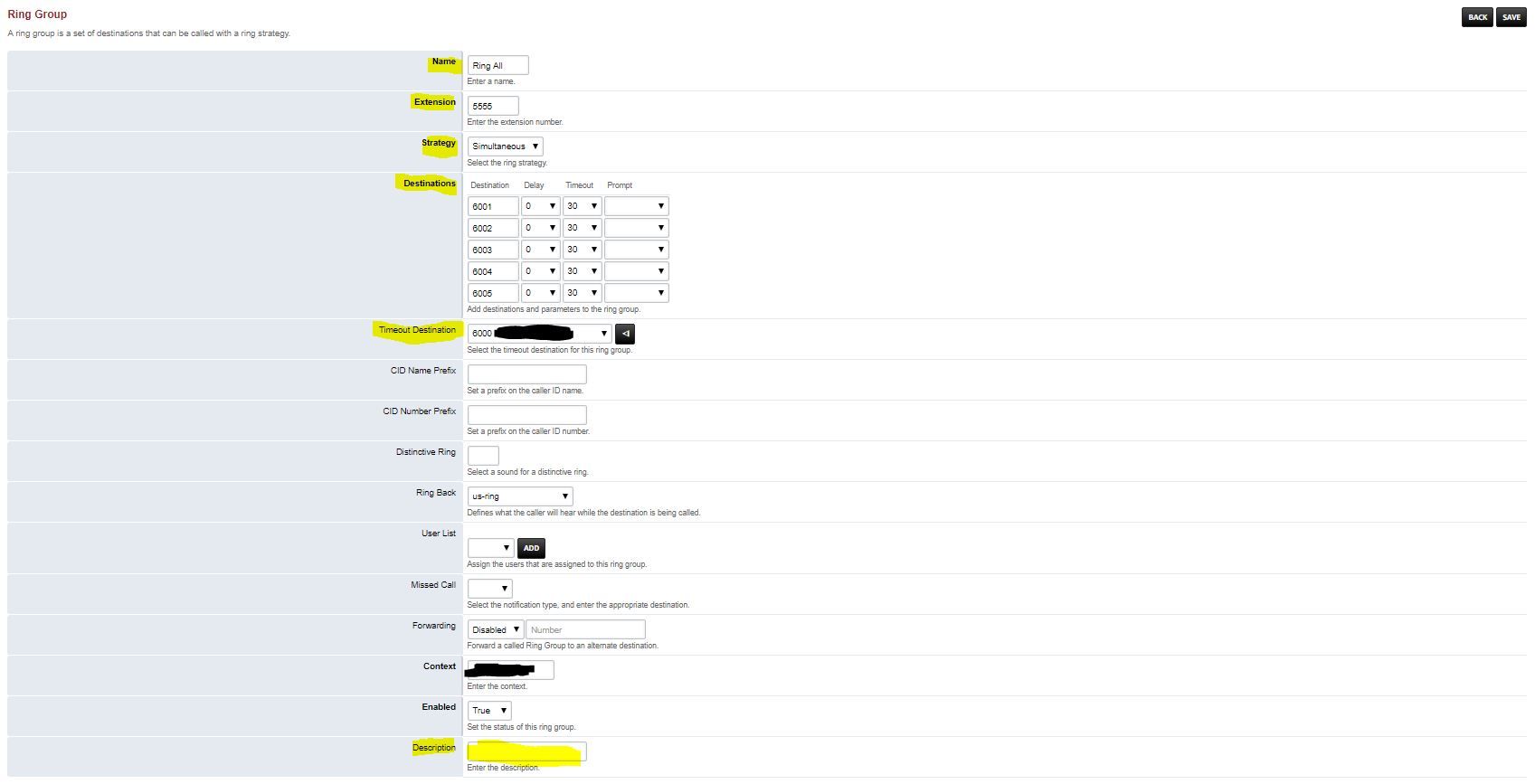 FusionPBX Ring Group configuration
