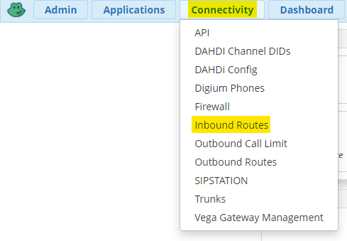FreePBX Inbound Routes menu