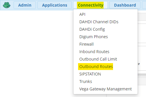 FreePBX Outbound Routes menu