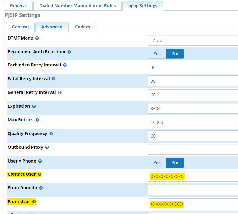 FreePBX PJSIP trunk advanced settings