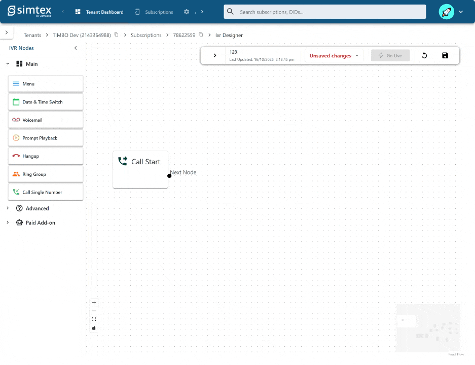 Animated demo of the Simtex IVR call flow designer