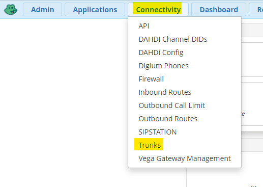 FreePBX Connectivity menu - select Trunks