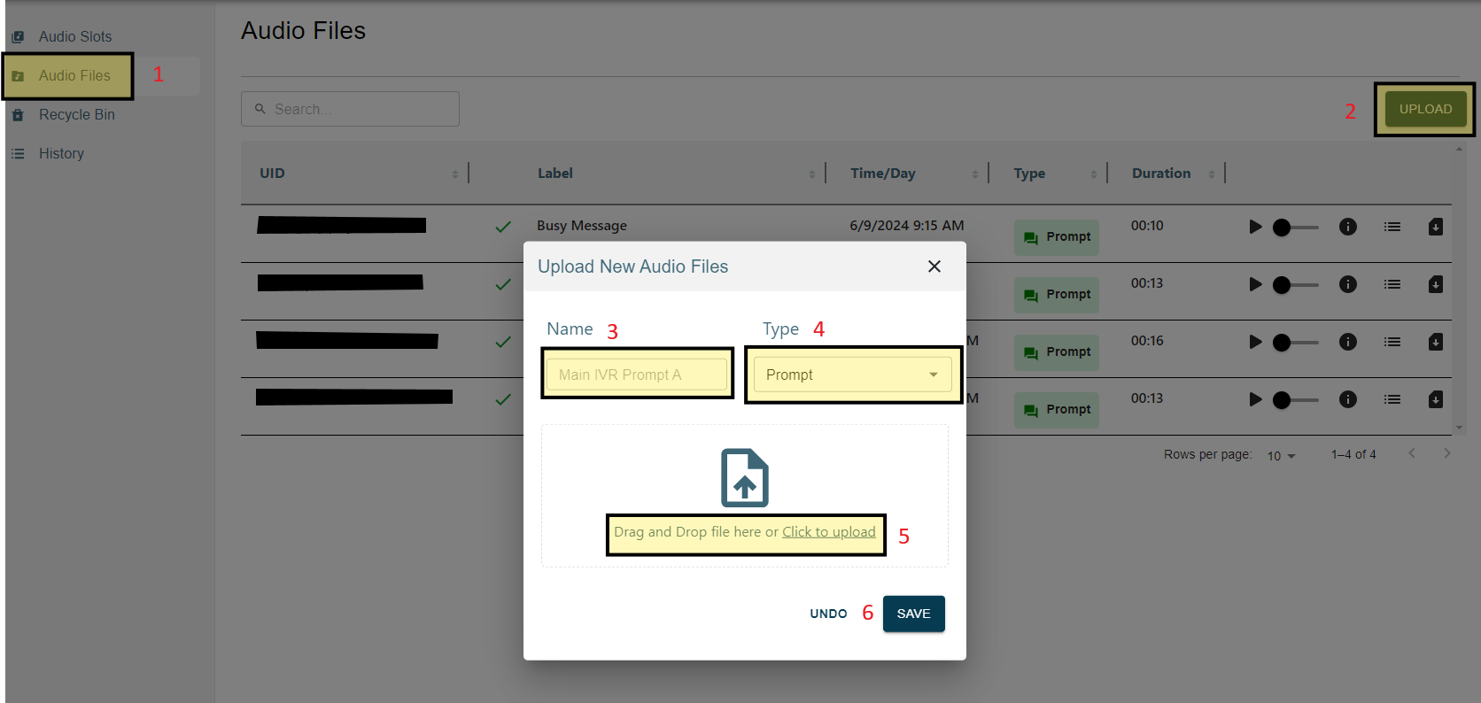 Uploading Audio Files Screenshot